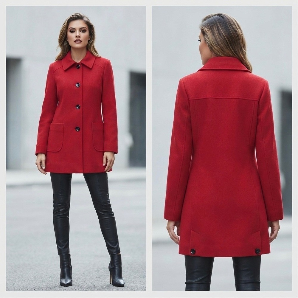 Preston & York Cardin Red Wool Blend Peacoat Jacket Womens XL P913 661727-02